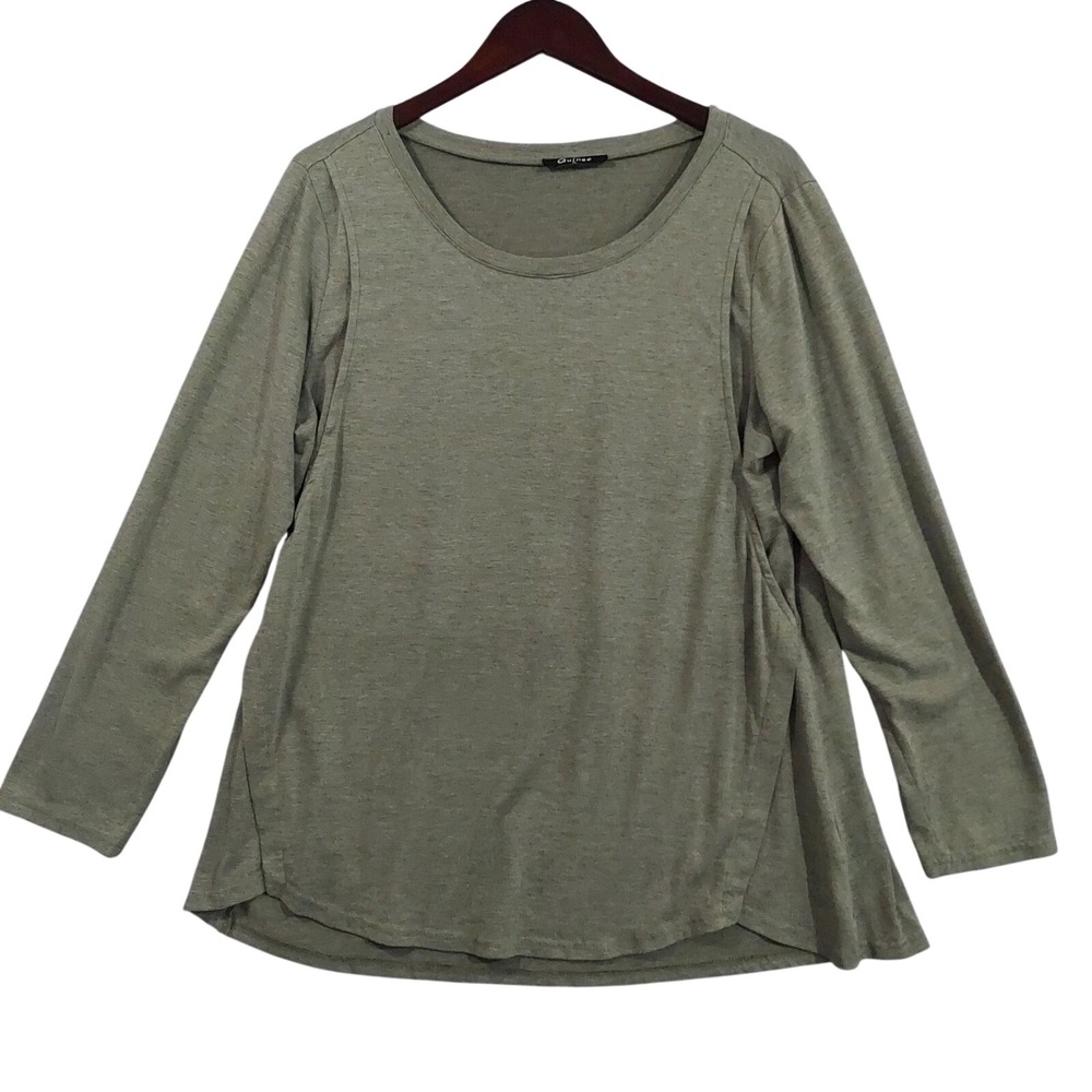 Quinee Shirt Womens XL Green Scoop Neck Casual Long Sleeve Jersey Knit Top
